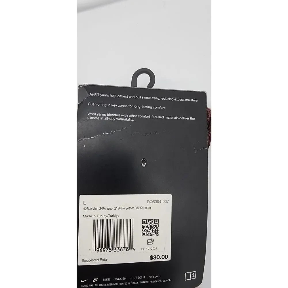 New NWT Nike‎ Everyday Cushioned Wool Blend Crew Socks W 10-13 M 8-12